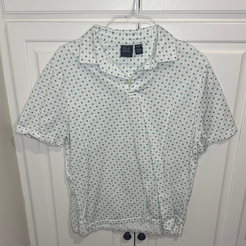 Jos. A. Bank White Polo with Green Pattern